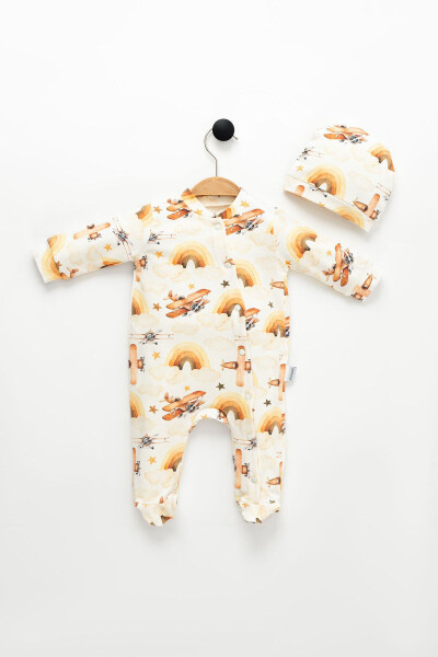 Unisex Baby Airplane Print Hatted Sleepsuit 2 Pieces 0-3, 0-6 Months - 1