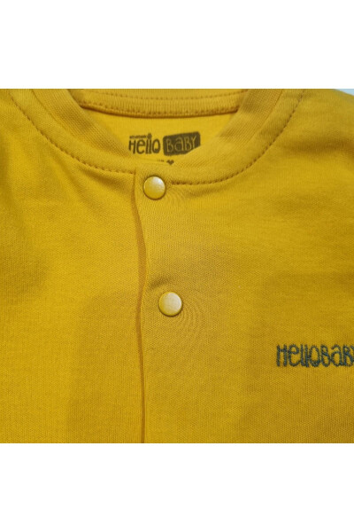 Unisex baby cardigan made of 100% cotton, yellow color, with front snaps. - 2