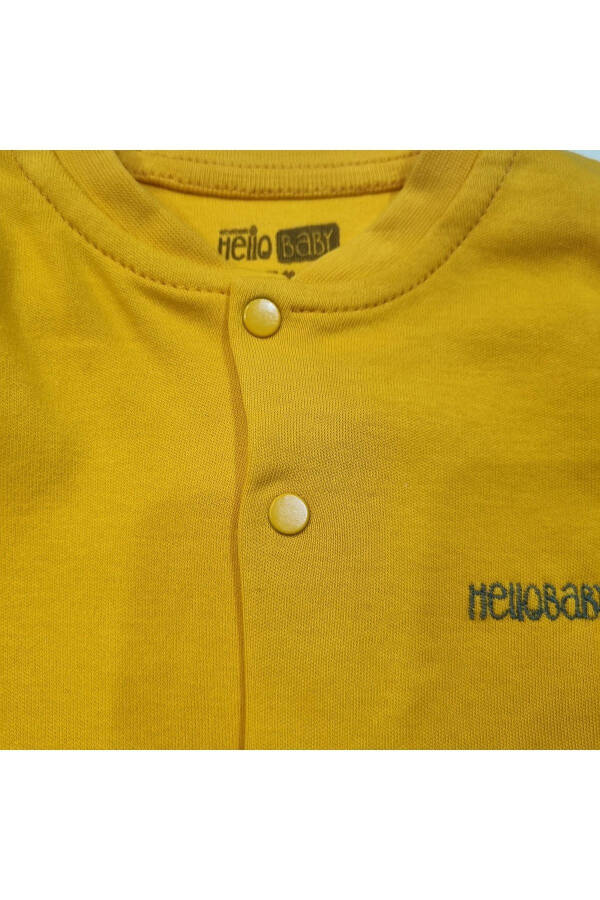 Unisex baby cardigan made of 100% cotton, yellow color, with front snaps. - 2