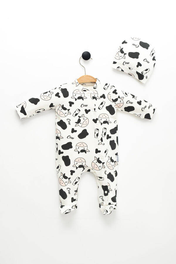 Unisex Baby Cow Print Hat Sleepsuit 2 Piece 0-3, 0-6 Months - 1