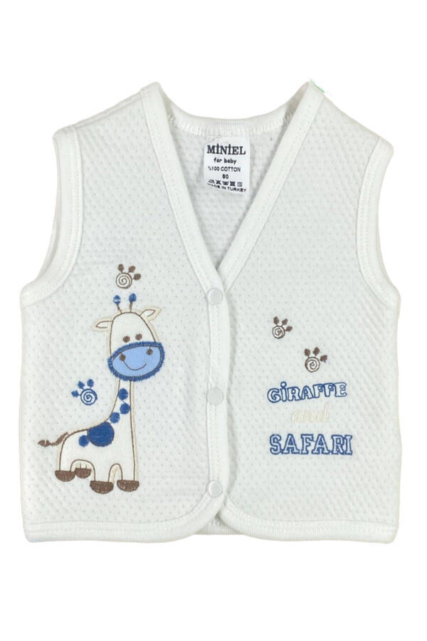 Unisex Baby Giraffe Embroidered Organic Cotton 3-Piece Quilted Vest Set for 3-6-9 Months. - 2