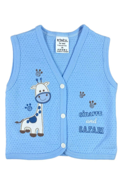 Unisex Baby Giraffe Embroidered Organic Cotton 3-Piece Quilted Vest Set for 3-6-9 Months. - 3