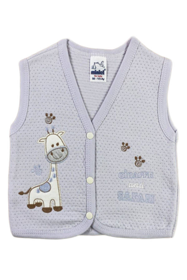 Unisex Baby Giraffe Embroidered Organic Cotton 3-Piece Quilted Vest Set for 3-6-9 Months. - 4