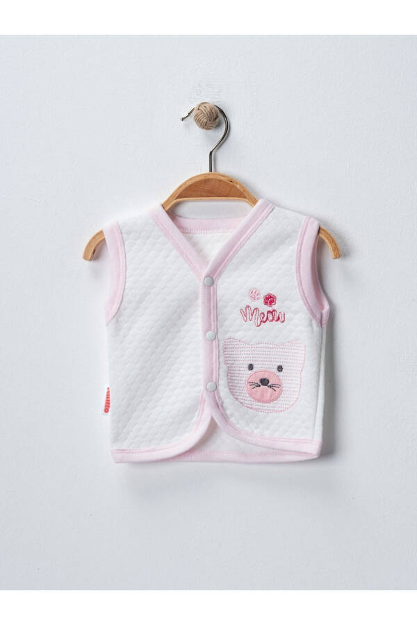 Unisex Baby Snap Button Bear Print Sleeveless Vest & Cardigan - 1