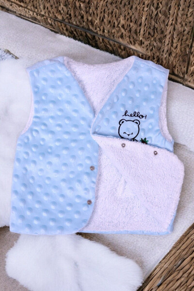 Unisex baby vest, fleece inside, welsoft outside, bear embroidery. - 5