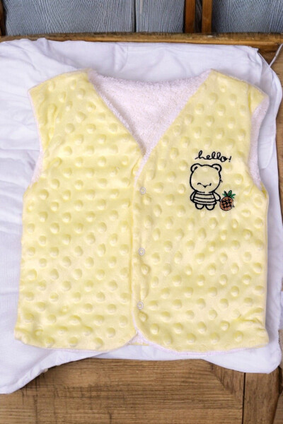 Unisex baby vest, fleece inside, welsoft outside, bear embroidery. - 1