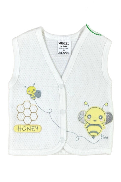 Unisex Baby Vest Set, 3-piece, Quilted, Bee Embroidery, Organic Cotton, 3-6-9 Months - 2