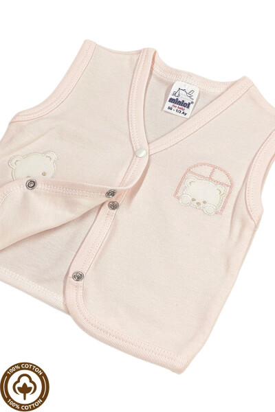 Unisex Baby Vest Set, Organic Cotton, Bear Embroidery, 3-6-9 Months, Pack of 3 - 3