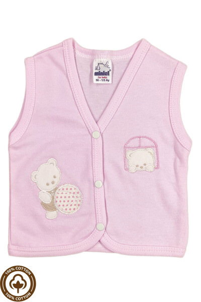 Unisex Baby Vest Set, Organic Cotton, Bear Embroidery, 3-6-9 Months, Pack of 3 - 4