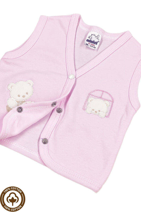 Unisex Baby Vest Set, Organic Cotton, Bear Embroidery, 3-6-9 Months, Pack of 3 - 5