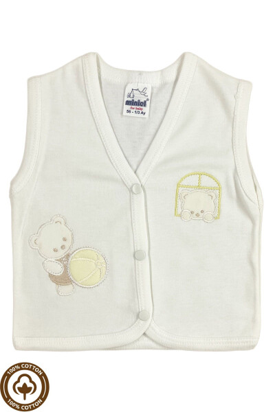 Unisex Baby Vest Set, Organic Cotton, Bear Embroidery, 3-6-9 Months, Pack of 3 - 6