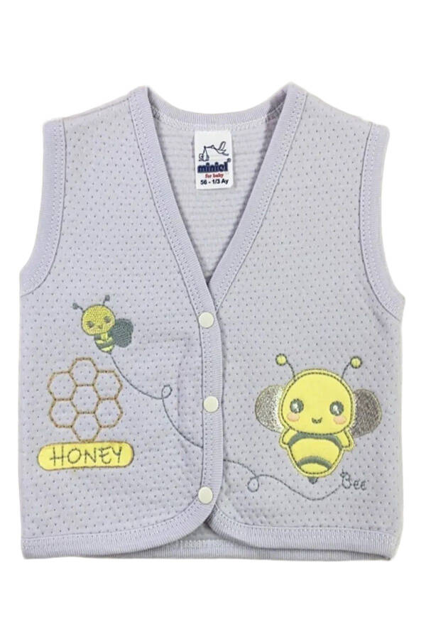 Unisex Baby Vest Set, Organic Cotton, Bee Embroidery, 3-6-9 Months, Quilted - 3