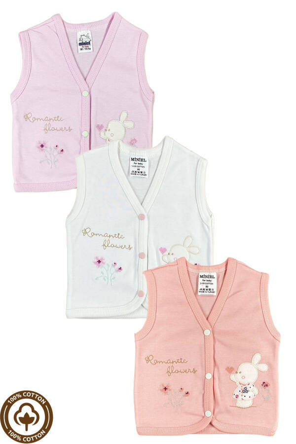 Unisex Baby Vest Set, Organic Cotton, Canvas Rabbit Embroidery, 3-6-9 Months, 3 Pack - 1