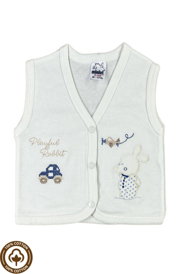 Unisex baby vest set, organic cotton knit, with embroidered rabbit, 3-6-9 months. - 3