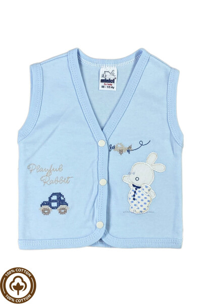 Unisex baby vest set, organic cotton knit, with embroidered rabbit, 3-6-9 months. - 4