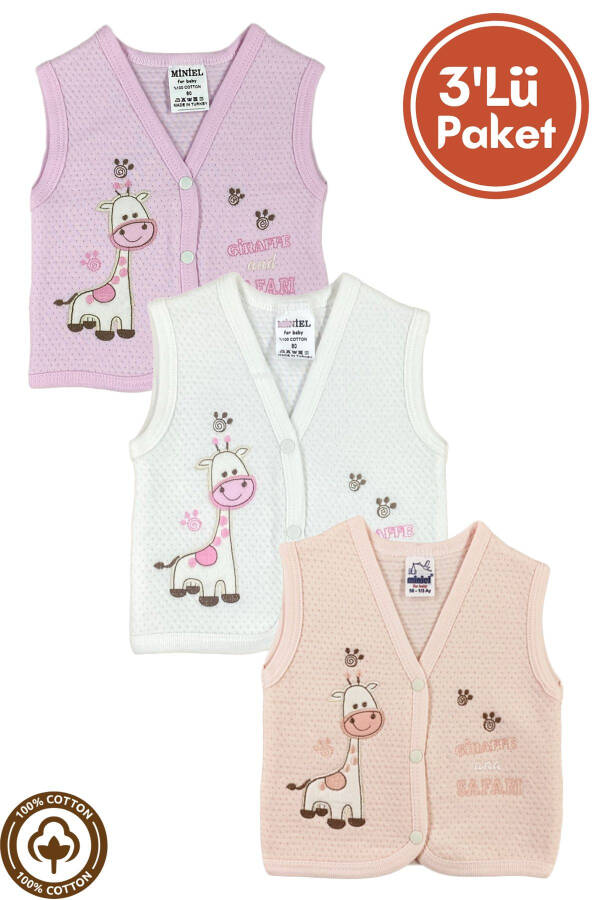 Unisex baby vest set with giraffe embroidery, made of organic cotton, 3-piece quilted, for babies 3-6-9 months. - 1