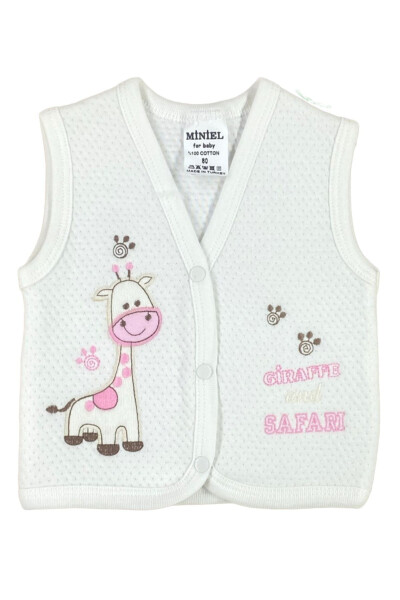 Unisex baby vest set with giraffe embroidery, made of organic cotton, 3-piece quilted, for babies 3-6-9 months. - 2