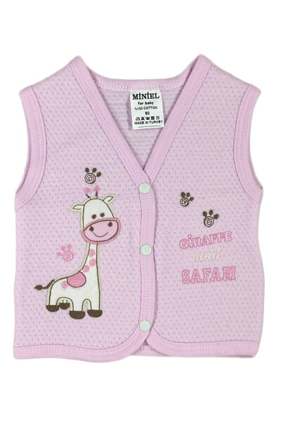 Unisex baby vest set with giraffe embroidery, made of organic cotton, 3-piece quilted, for babies 3-6-9 months. - 3