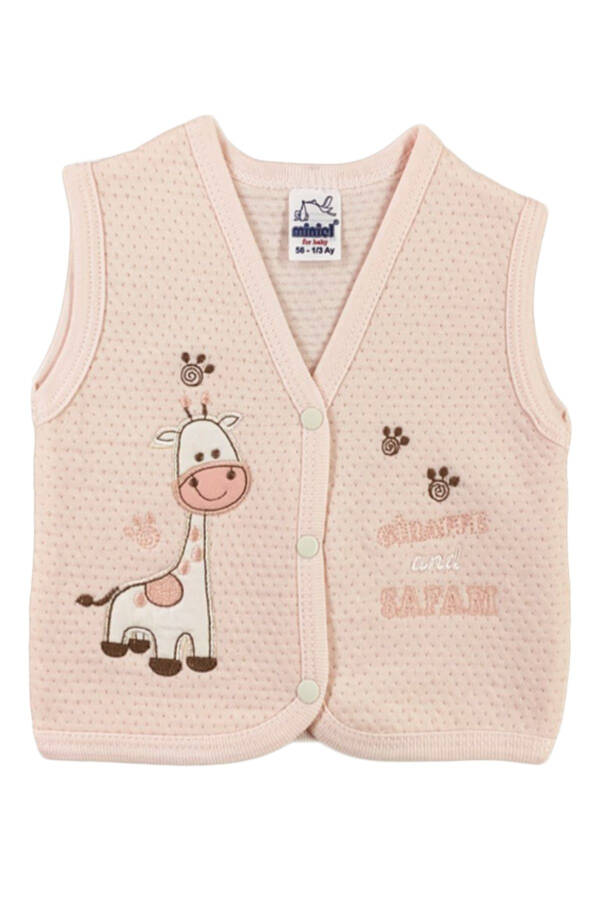 Unisex baby vest set with giraffe embroidery, made of organic cotton, 3-piece quilted, for babies 3-6-9 months. - 4