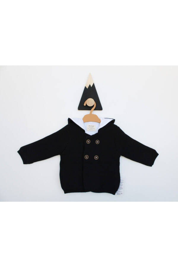 Unisex Bebek Siyah Kulaklı Hırka - 1