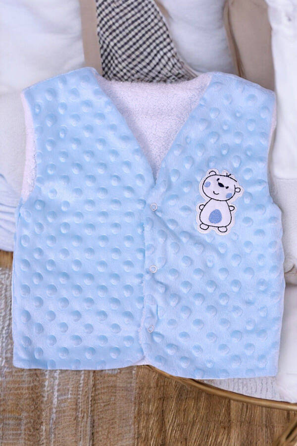 Unisex bebek yeleği, polar iç, welsoft dış, ayı nakışlı. - 4