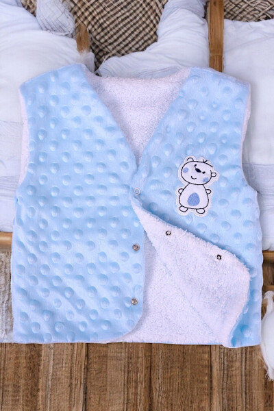 Unisex bebek yeleği, polar iç, welsoft dış, ayı nakışlı. - 5