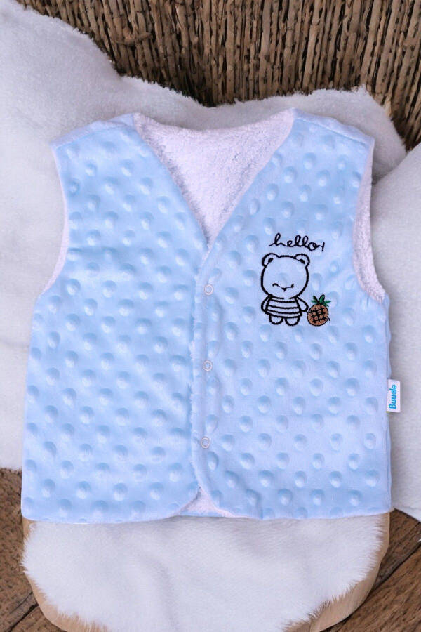 Unisex bebek yeleği, polar iç, welsoft dış, ayı nakışlı. - 1