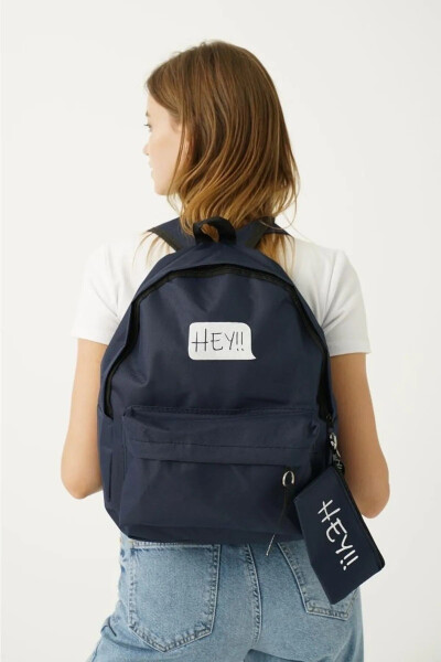 Unisex Black Hey Written Trendy Sports Backpack - 1