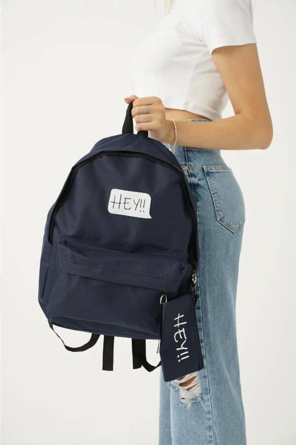 Unisex Black Hey Written Trendy Sports Backpack - 2