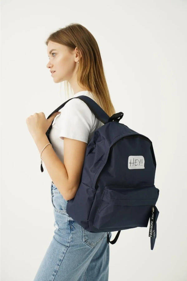 Unisex Black Hey Written Trendy Sports Backpack - 4