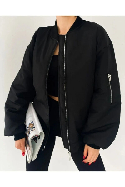 Unisex Black Oversize Bomber Jacket - 1