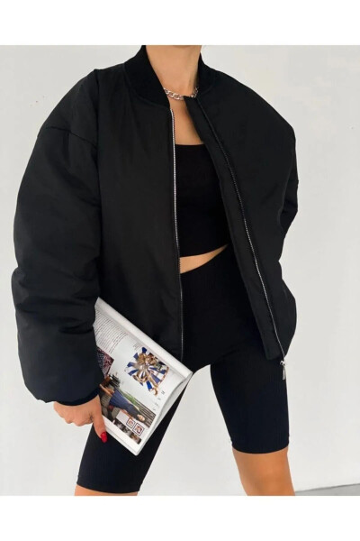 Unisex Black Oversize Bomber Jacket - 2