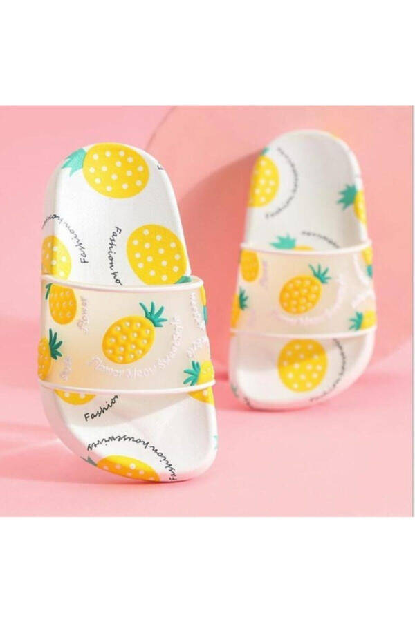 Unisex Çocuk Beyaz Ultra Soft Ananas Desen Bakılı Havuz Deniz Banyo ve Plaj Terlik Adım Adım - 21