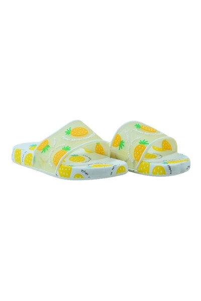 Unisex Çocuk Beyaz Ultra Soft Ananas Desen Bakılı Havuz Deniz Banyo ve Plaj Terlik Adım Adım - 19