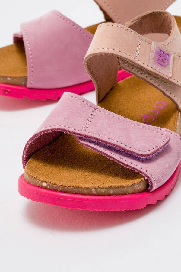 Unisex Çocuk Lila-pembe Hakiki Deri Mantar Tabanlı Çocuk Sandalet - 14