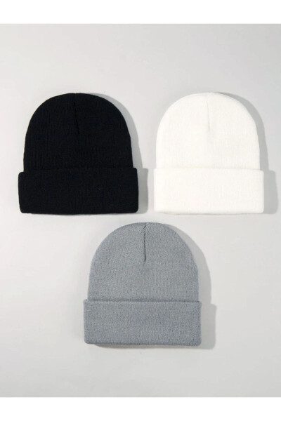 Unisex Foldable Black, White, Gray 3-Pack Beanie Set - 6