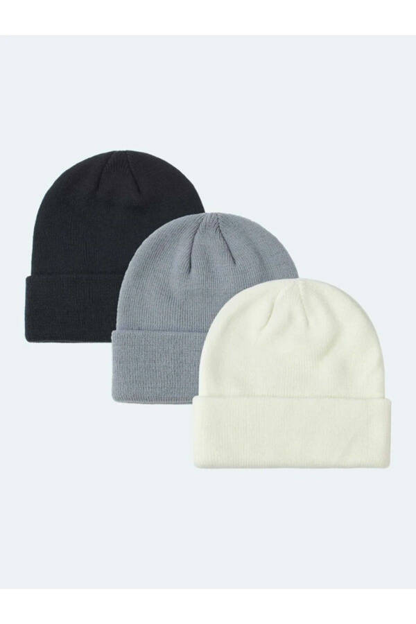 Unisex Foldable Black, White, Gray 3-Pack Beanie Set - 7