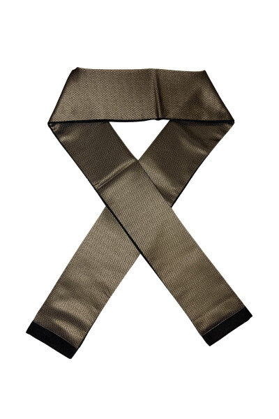 Unisex Gold Stripe Patterned Satin Thin Cashmere Textured Warm Keeping Soft Winter Scarf - Gift - 5