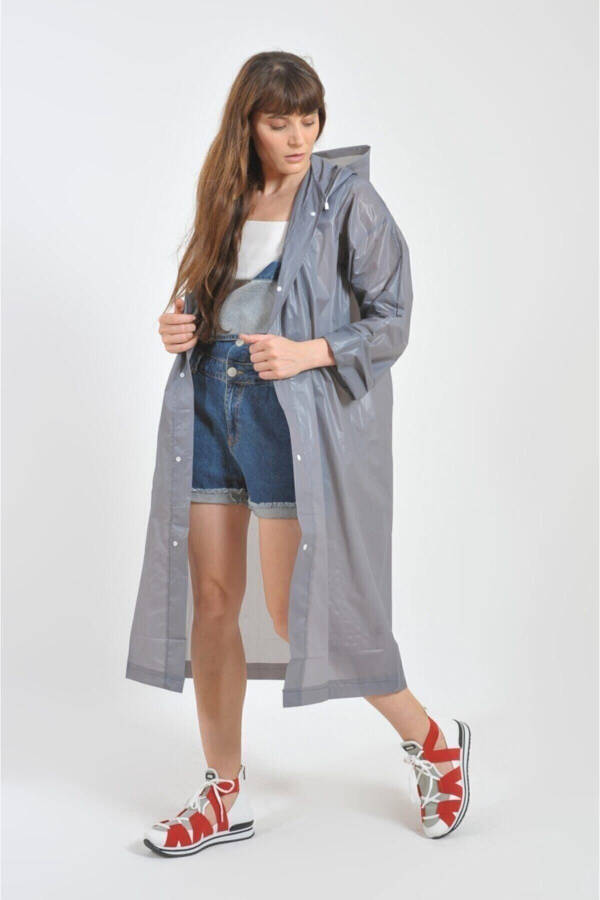 Unisex Grey Eva Fabric Waterproof Windproof Raincoat - 4