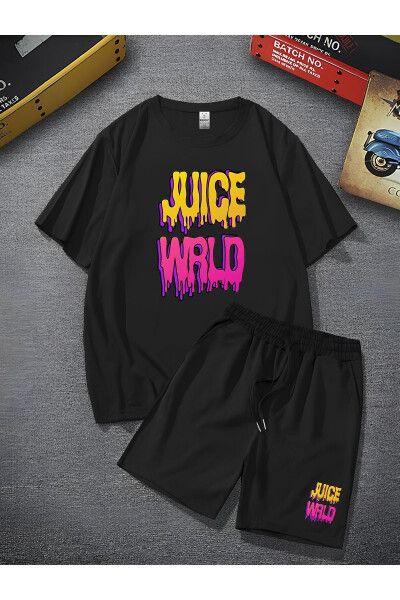 Unisex Juice Wrld bosilgan Oversize erkin kesilgan T-shirt shorti bilan - Yuqori va pastki to'plam - 7