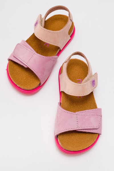 Unisex Kids Lilac-pink Genuine Leather Cork Sole Kids Sandals - 15