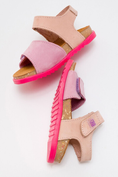 Unisex Kids Lilac-pink Genuine Leather Cork Sole Kids Sandals - 16