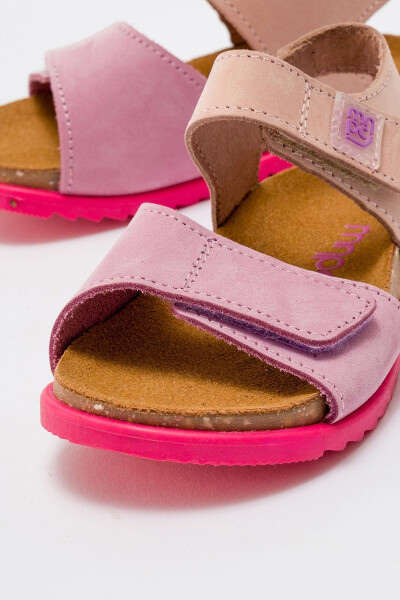 Unisex Kids Lilac-pink Genuine Leather Cork Sole Kids Sandals - 8