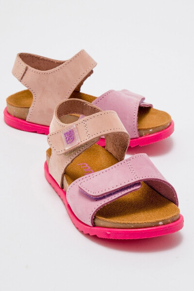 Unisex Kids Lilac-pink Genuine Leather Cork Sole Kids Sandals - 1