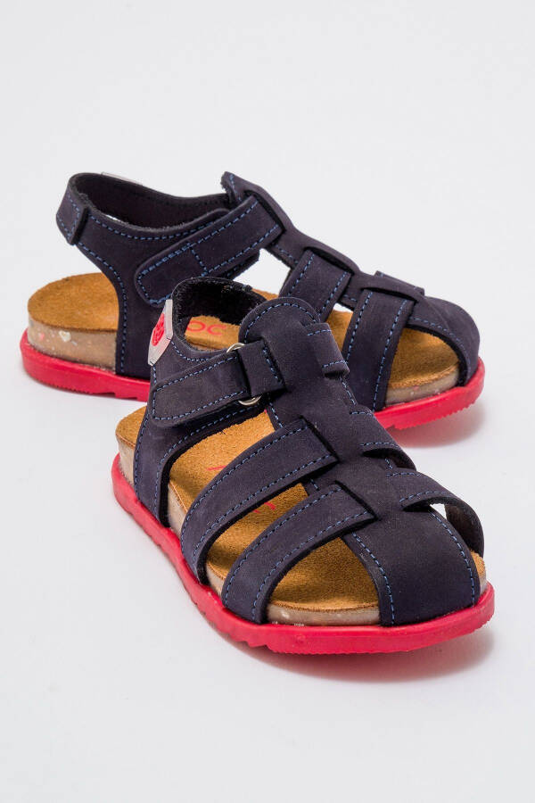 Unisex Kids Navy Genuine Leather Cork Sole Children's Sandals - 19