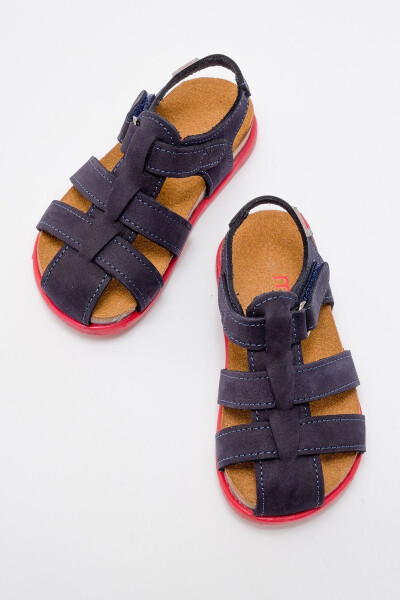 Unisex Kids Navy Genuine Leather Cork Sole Children's Sandals - 21