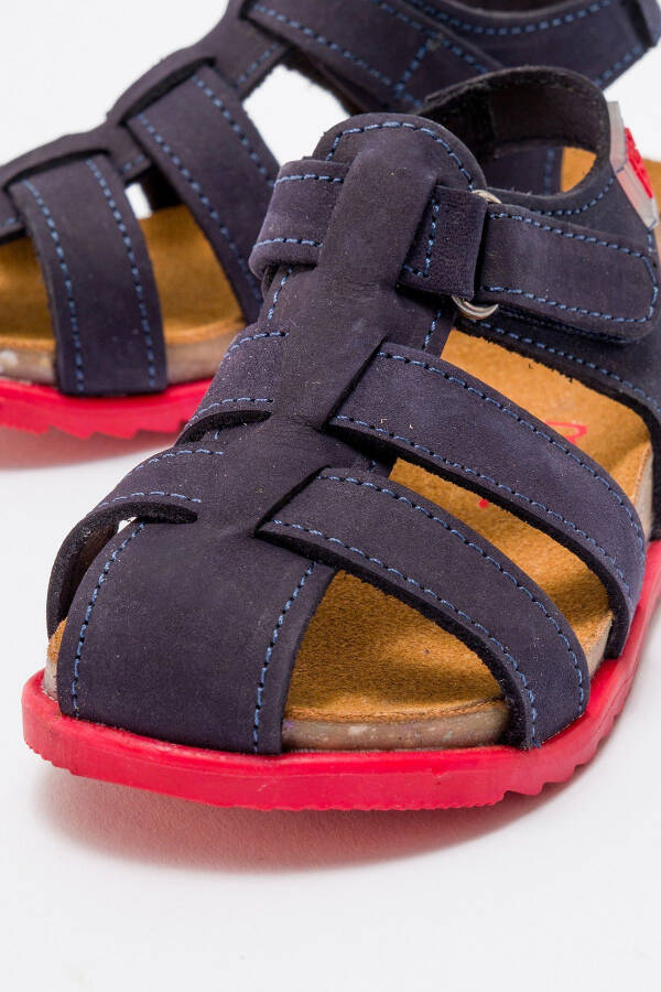 Unisex Kids Navy Genuine Leather Cork Sole Children's Sandals - 14