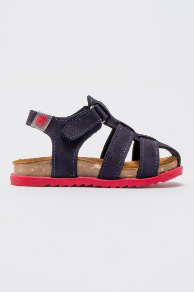 Unisex Kids Navy Genuine Leather Cork Sole Children's Sandals - 17