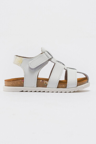 Unisex Kids White Genuine Leather Cork Sole Children's Sandals - 17