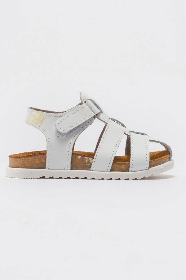 Unisex Kids White Genuine Leather Cork Sole Children's Sandals - 17